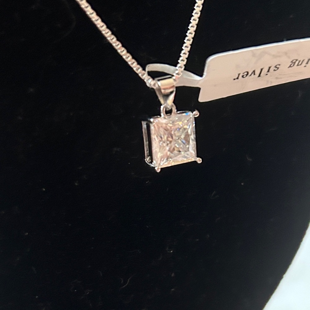 Luxury 3 CT Princess Moissanite Diamond 925 SS Necklace Retail $560!‎ - Picture 2 of 8